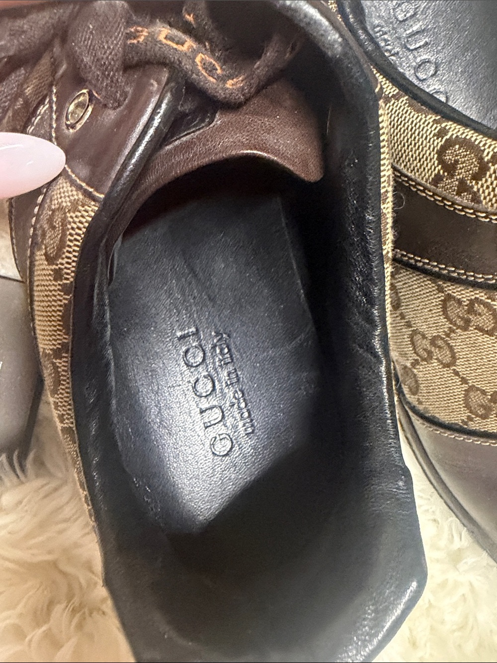 Gucci Brown GG Canvas Low-Top Sneakers with Dark Brown Leather Trim Y2K - Picture 8 of 9